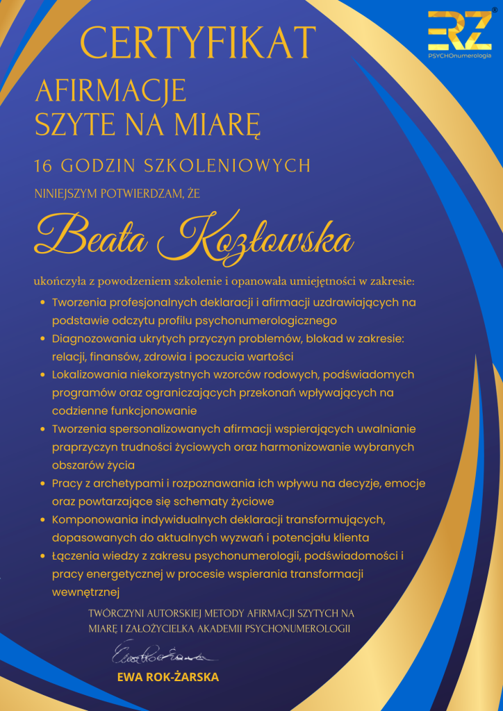 afirmacje, deklaracje, numerologia, psychonumerologia, konsultacja, sesja